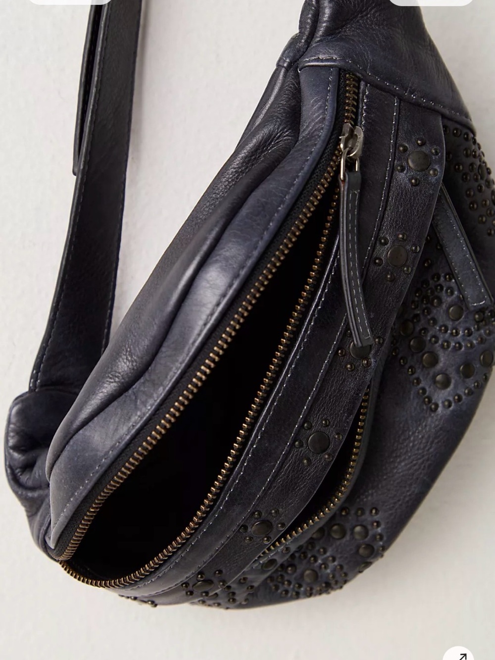 Free People Black Studded Leather Crossbody Belt Bag - Picture 2 of 5
